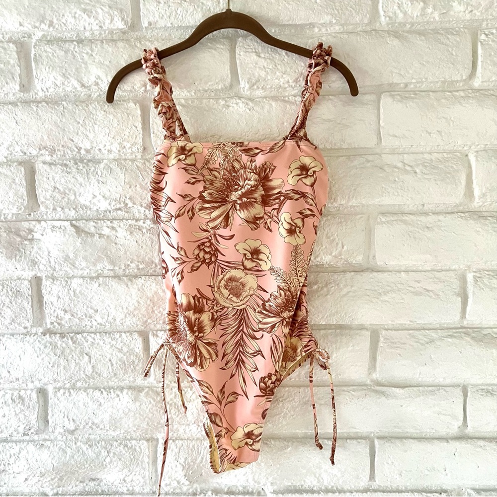 Agua Bendita Pink Brown Floral Swimsuit - Picture 2 of 6